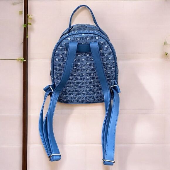 NWT New JUICY COUTURE POKERFACE DENIM & SILVER LOGO HEART BACKPACK - Picture 5 of 10